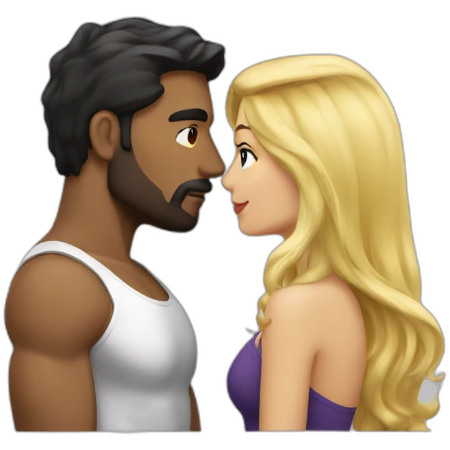 Dark hair strong man kissing a beautiful blond hair woman emoji