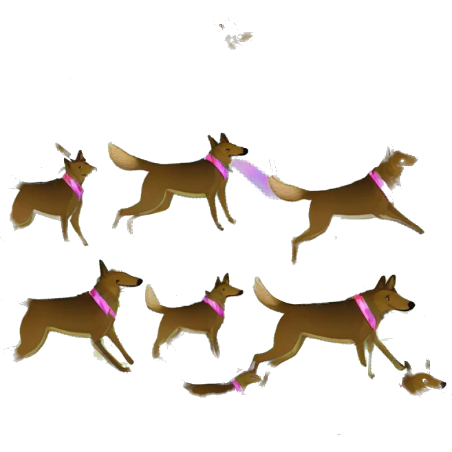 brindle brown black maroon striped lurcher Alsatian fox running blue eyes and iridescent holographic oilslick harness wearing paper iridescent tropical flower crown yellow caution tape emoji