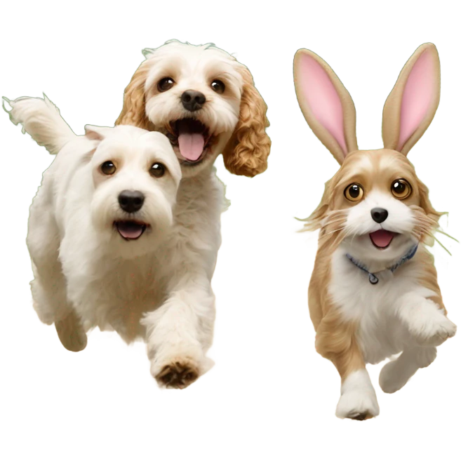 Cavapoo chasing bunny  emoji