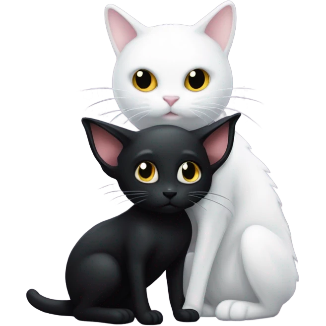 black xenomorph hugs a white cat emoji