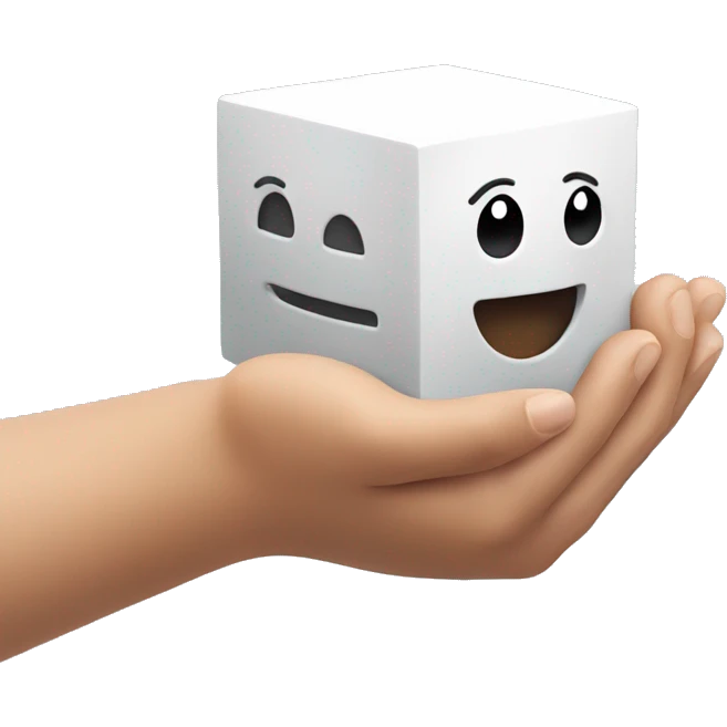 a hand touching a cube emoji