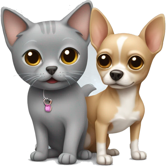 Gray cat and beige chihuahua emoji