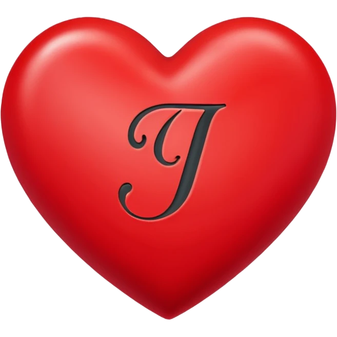 Cursive J initial in read heart emoji