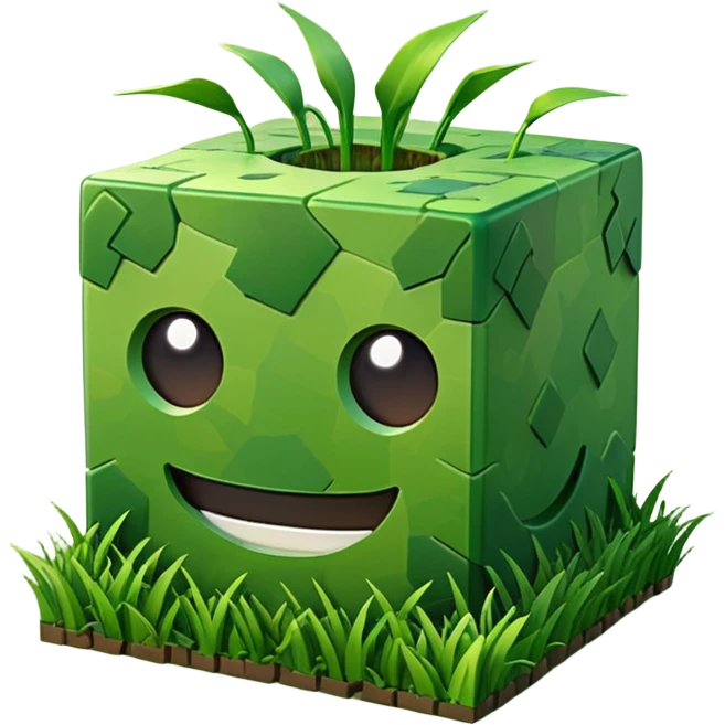 3D Apple style emoticons for Minecraft grass blocks, cube shaped with grass on top emoji
