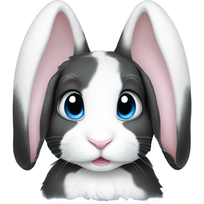 Black and white lop ear rabbit with blue eyes emoji