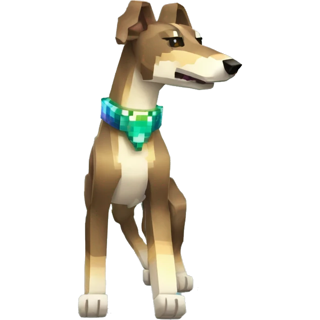 Minecraft pixel brindle greyhound running iridescent collar emoji