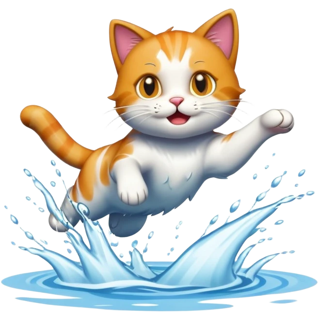 cat jumping into a lake emoji
