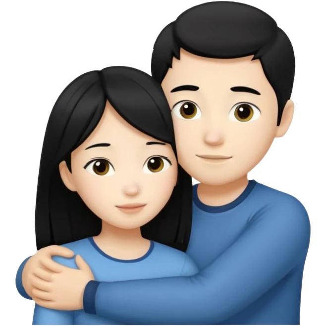 Asian girl hugging white boy emoji