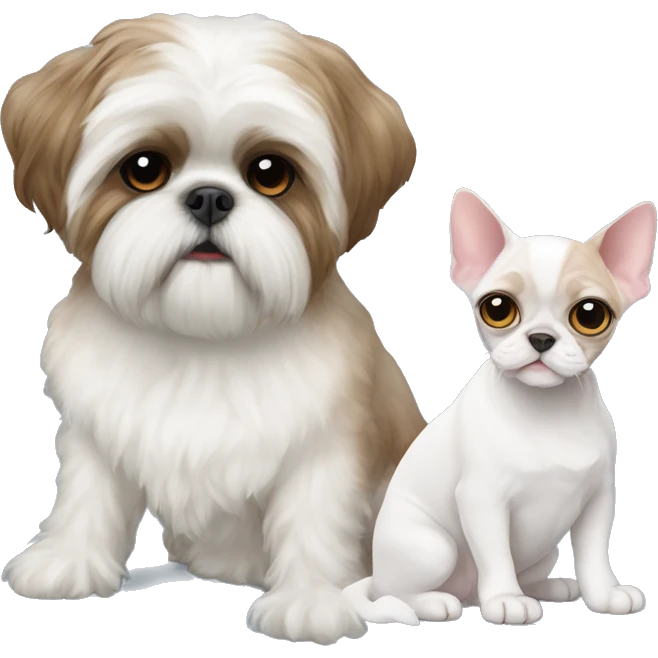 Shih tzu sitting next to Devon Rex  emoji