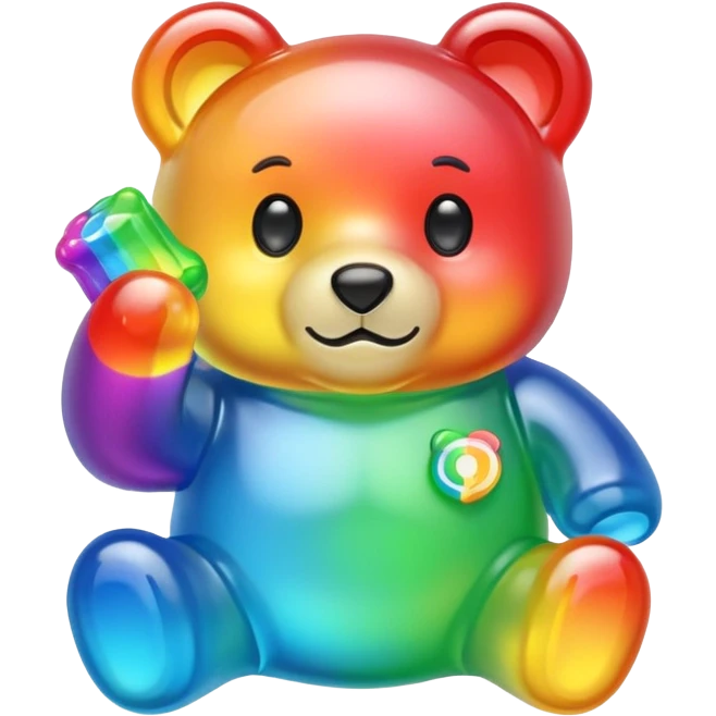 Rainbow Gummybear holding a discord server boost icon emoji