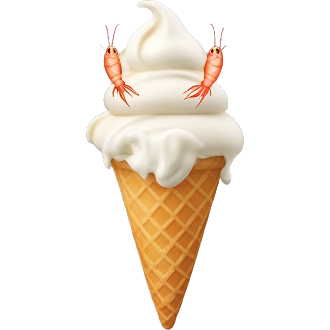 vanilla ice cream cone with multiple small shrimp on top emoji