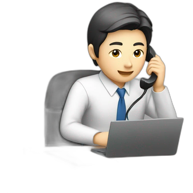 A Japanese office worker answering a phone call and taking notes emoji
