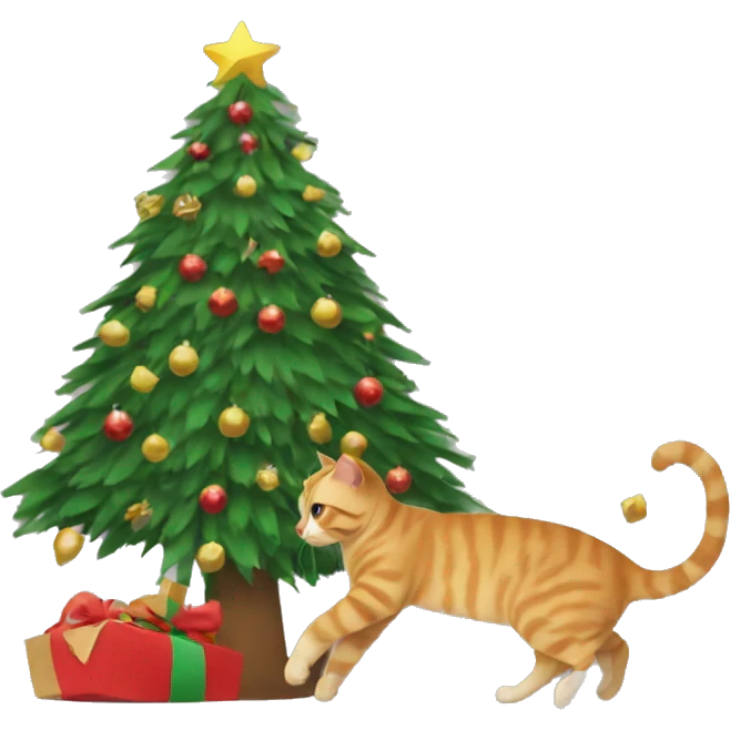 Cat beating christmas tree emoji