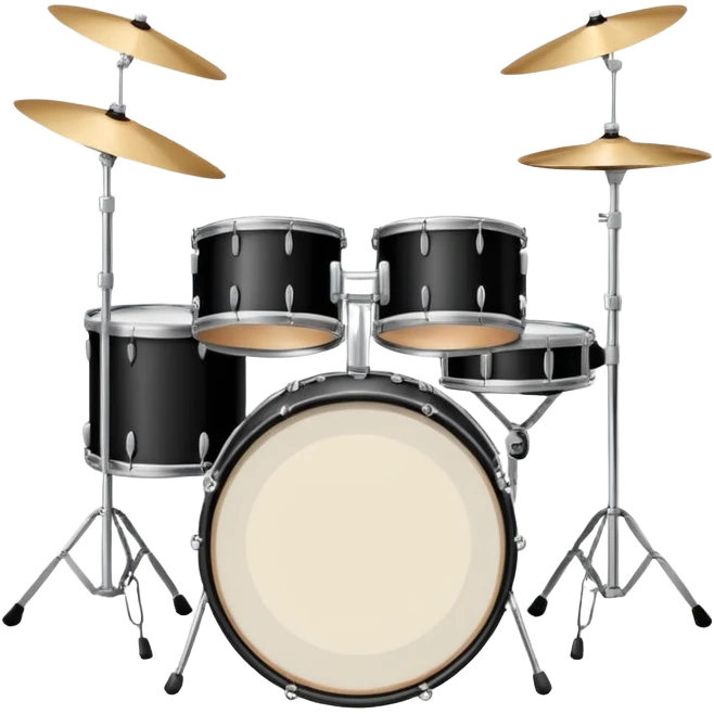 Minimalistic flat vector icon, iOS style, thin black contour on white background. Drum set with two drumsticks above. Clean, no text, no shadows emoji