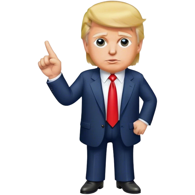 Donald Trump pointing his finger up, full-length, don't make big eyes, hyper-realistic emoji