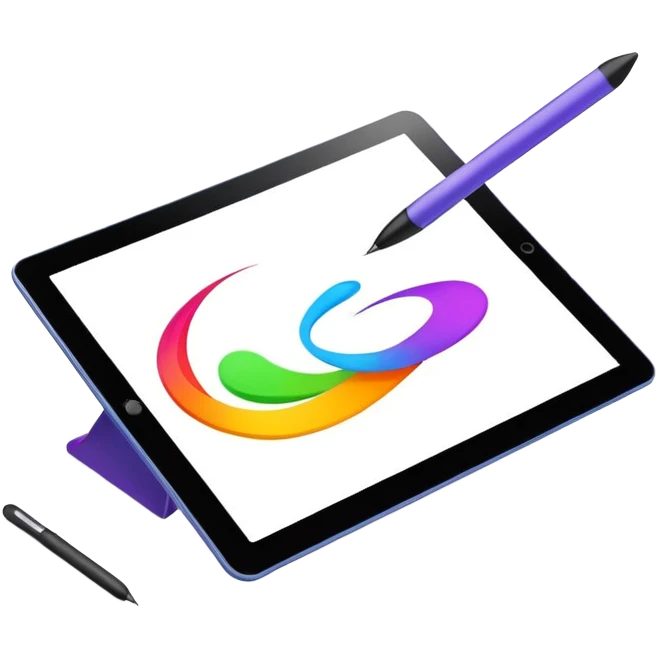 Computer graphics, digital art tools, graphic tablet, stylus, vibrant colors, smooth lines, modern design elements, minimalistic, on a white background, no extra details. emoji