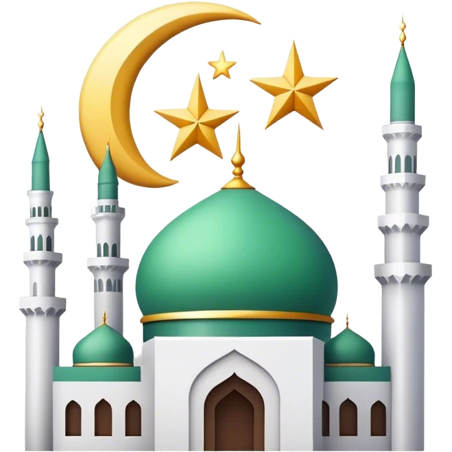 White Muslim crescent with star and mosque inside emoji