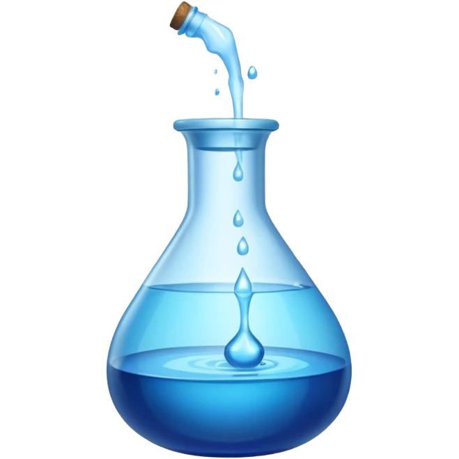 Blue potion bottle open with the liquid falling out (Upside-down with no cork and w/o handle) emoji