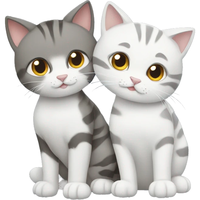 two cats, one grey and white, the other a tabby hugging emoji