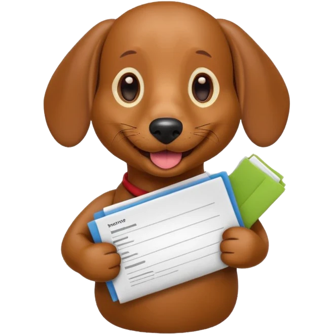 dachshund emoji holding a stack of resumes in its mouth, cheerful expression, no hands, minimal details, apple emoji style emoji