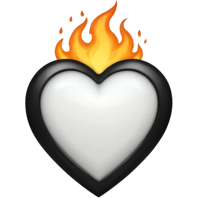 White heart with black flame covered on it emoji