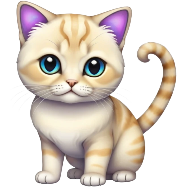 Colorful exotic iridescent tropical shiny Fantasy-Siamese-Scottish-Fold-feline-Fakémon-feline-hybrid (full body) emoji