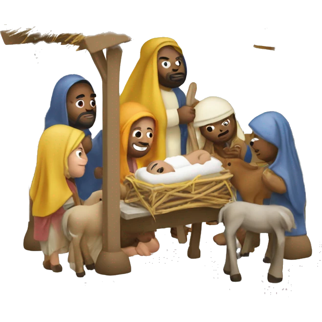 Nativity scene complete with 3 king maggi emoji