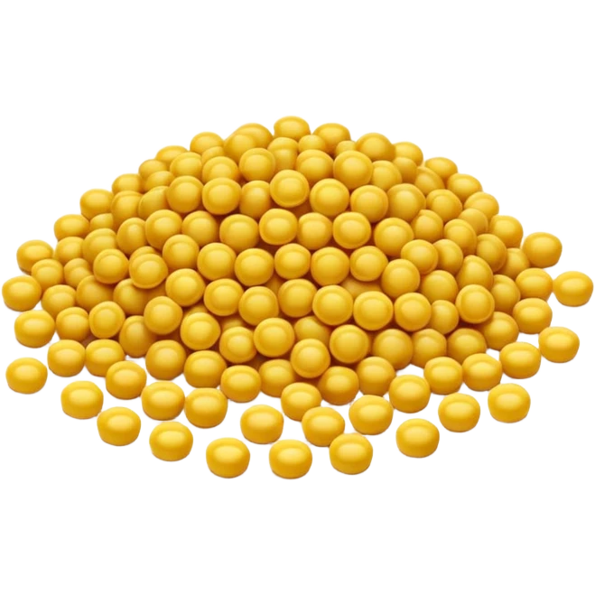 pile of small golden-yellow wax pellets, round and slightly flattened, soft matte surface, smooth uniform texture, like glossy candy drops, apple emoji style, soft lighting, subtle shadows, transparent background, emoji scale emoji