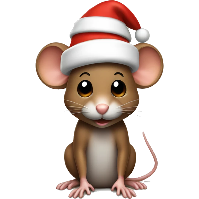 Brown Mouse with a Santa hat emoji