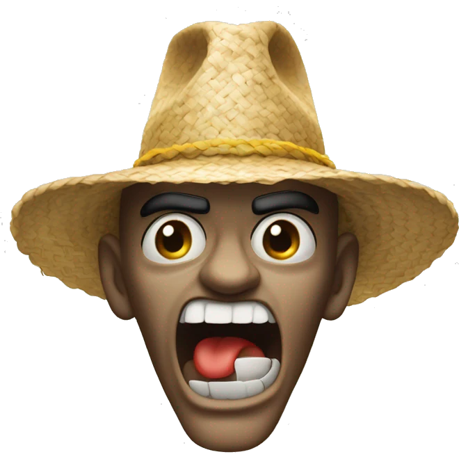 Angry person With smoke coming out of teir head, wearing straw hat, yellow skin emoji