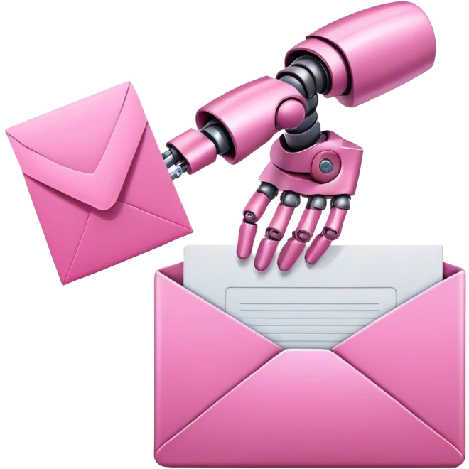 intense pink robotic hand holding email envelope emoji