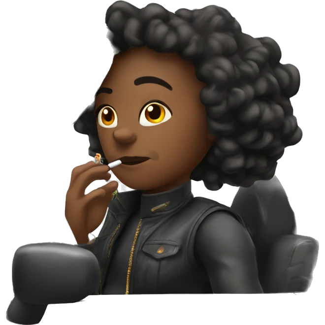 Black person with a cigarette driving a hellcat emoji