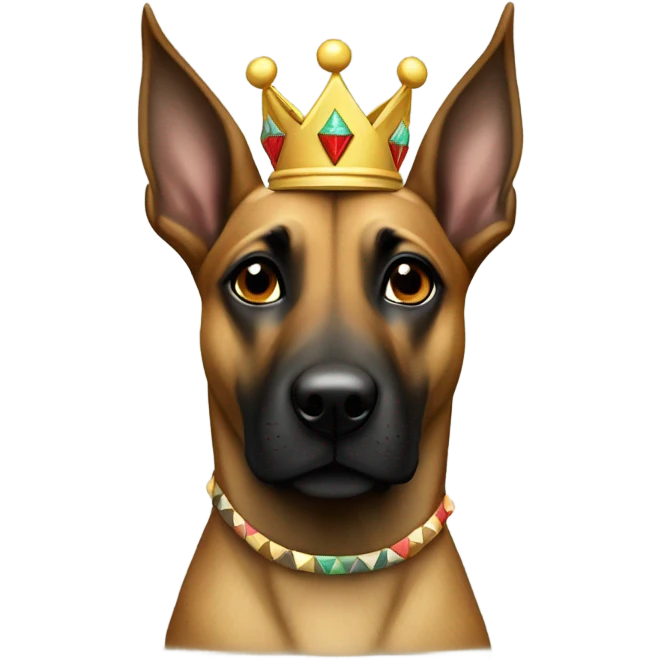 A malinois harlequin color, with a crown on his head emoji