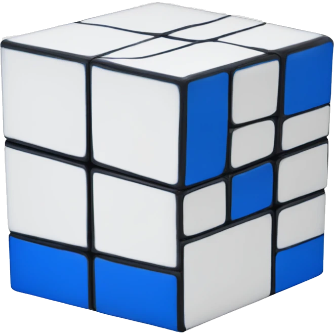 white and blue rubik's cube with book emoji