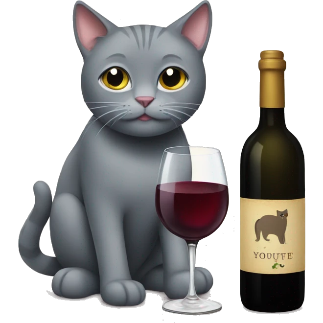 Grey Cat drinking wine emoji