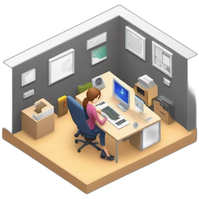 128x128 isometric square solid outline border containing indoor creative start-up office people active working computer simple clean developer-space #edc31b  emoji