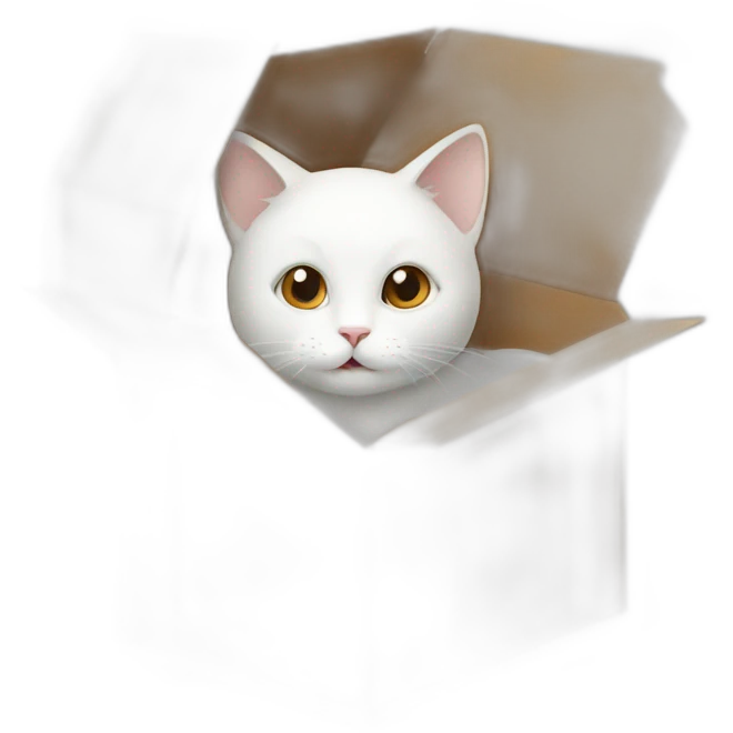 White cat hiding inside a brown box emoji