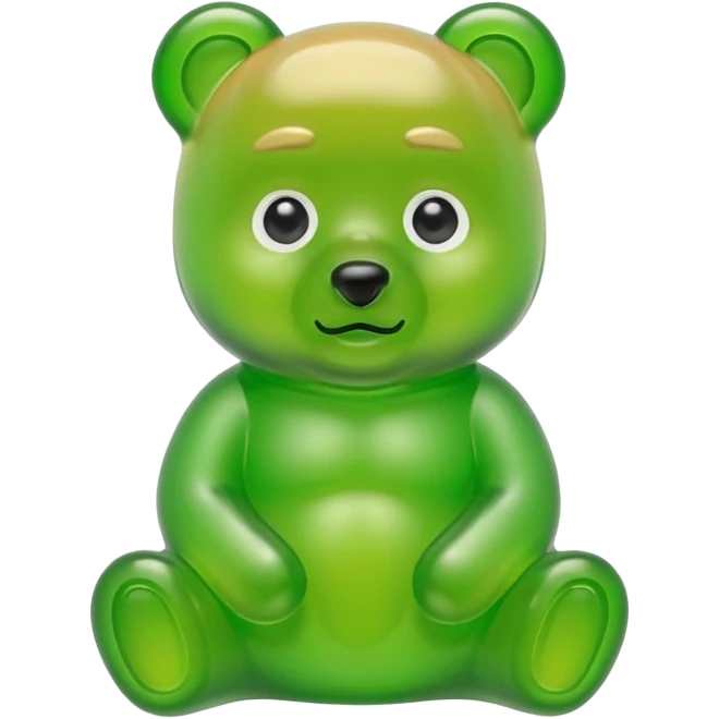 green gummy bear with eyes and blond hair emoji