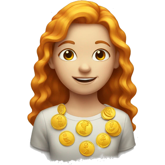 Ginger girl with rainbow and gold coins emoji