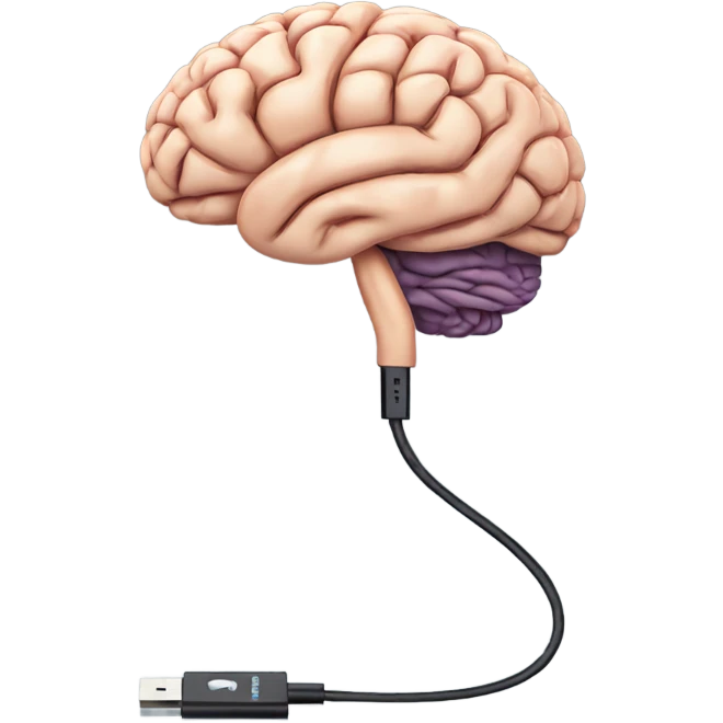 USB cable connected to human brain emoji