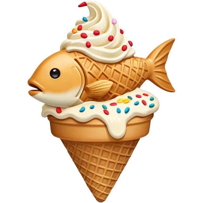 Taiyaki ice cream cone, fish-shaped waffle with soft serve emoji