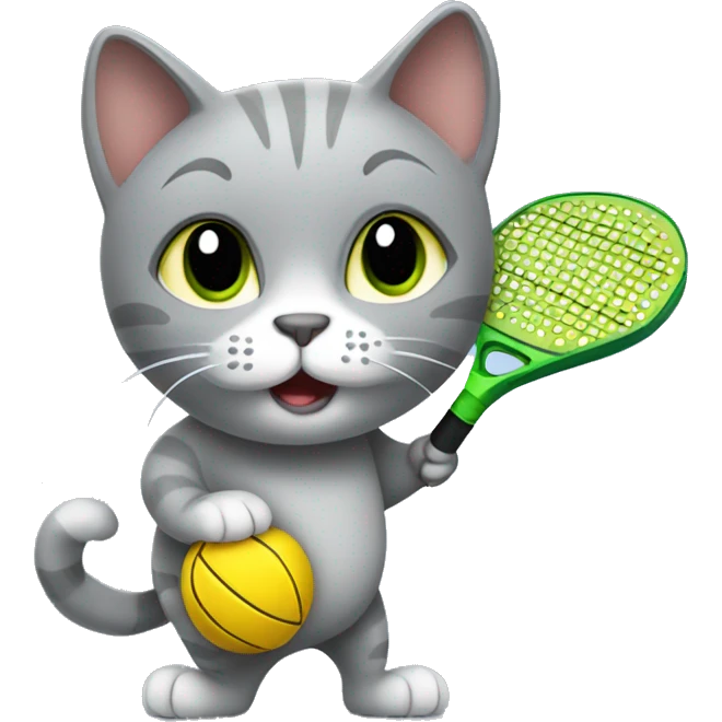 Gray cat playing pickleball emoji