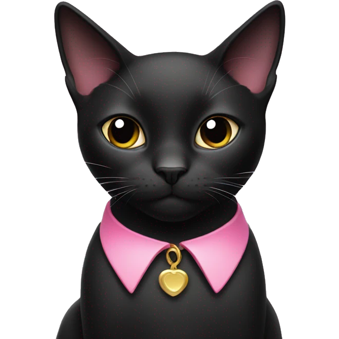 Black cat with white lower face wearing a pink collar emoji