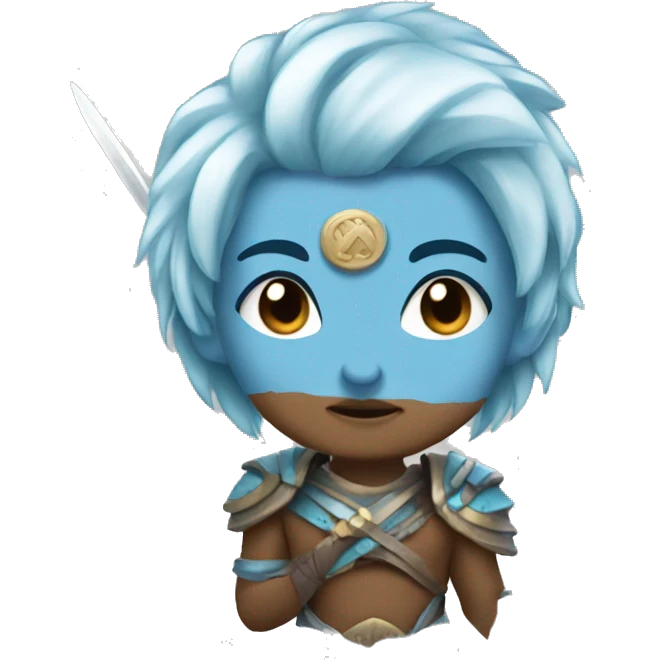 a little and cute warrior with light blue hair emoji