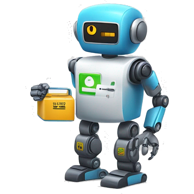 call center robot looks like friendly robot with a battery icon on his chest (he's working for a battery shop) emoji