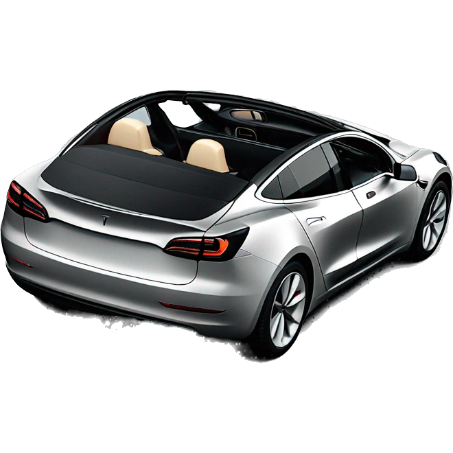 Hyper realistic, open top, black, Tesla Model 3, black upholstery, top right view emoji