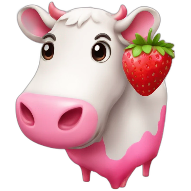 cute cow with pink stains and a strawberry emoji