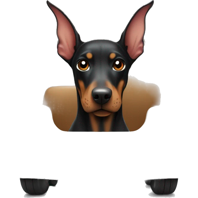 doberman inside a tiny transpor in but very happy emoji