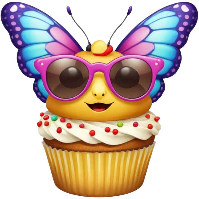 Butterfly wearing sunglasses and with cupcake emoji