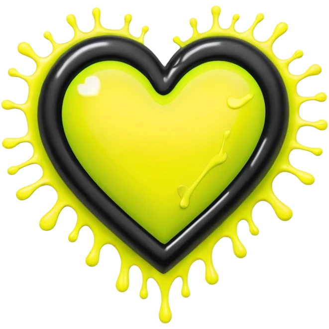 A neon yellow heart with black splashes inside the heart and The text UVP in the heart emoji
